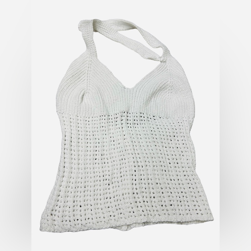 NWOT. Crochet shoulder less cotton top - White - XS